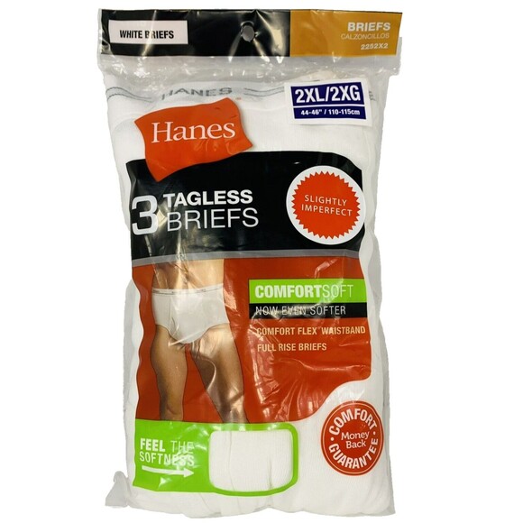 Hanes Other - 3 Mens Hanes White Cotton Briefs 2XL 44-46 Full Rise Big Slightly Imperfect 2014
